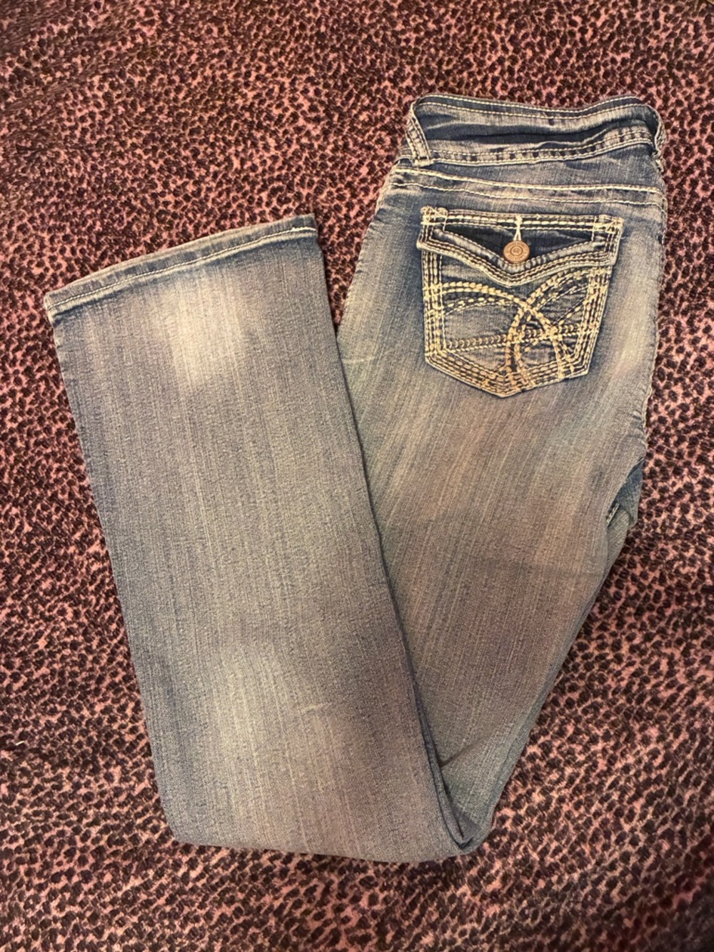 Wallflower Faded Light Blue Embroidered Back Pocket Bootcut Jeans
